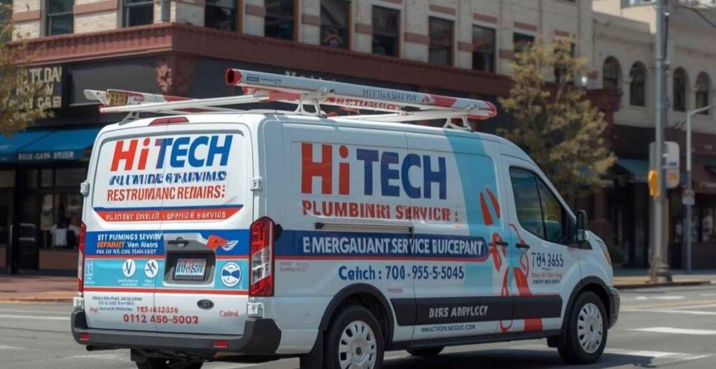 Holiday Plumbing Emergencies in Los Angeles: 5 Problems That Strike When You Have House Guests 1 Commercial plumbing service vehicle on Victory Boulevard in Van Nuys ready for emergency repairs at restaurants and office buildings