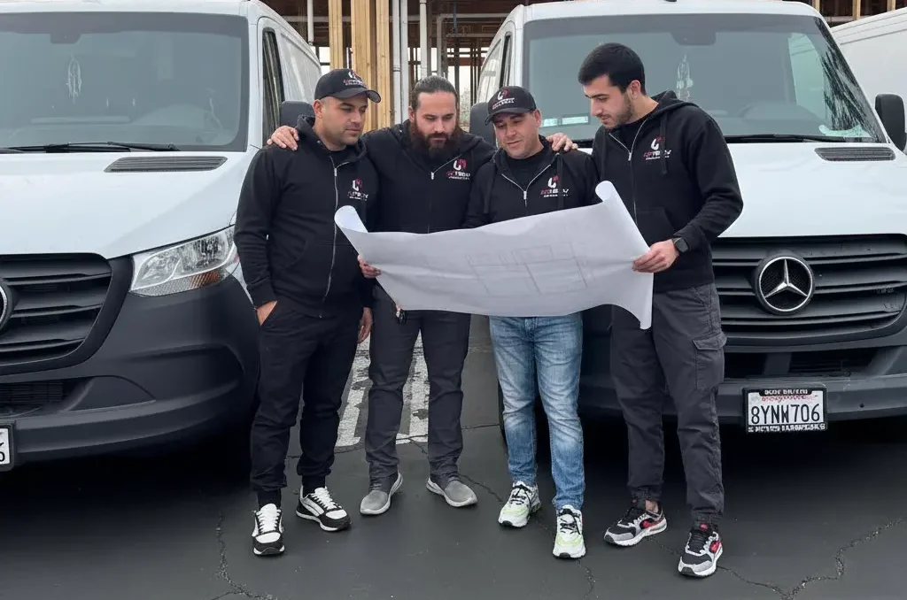 Team member reviewing plans on-site